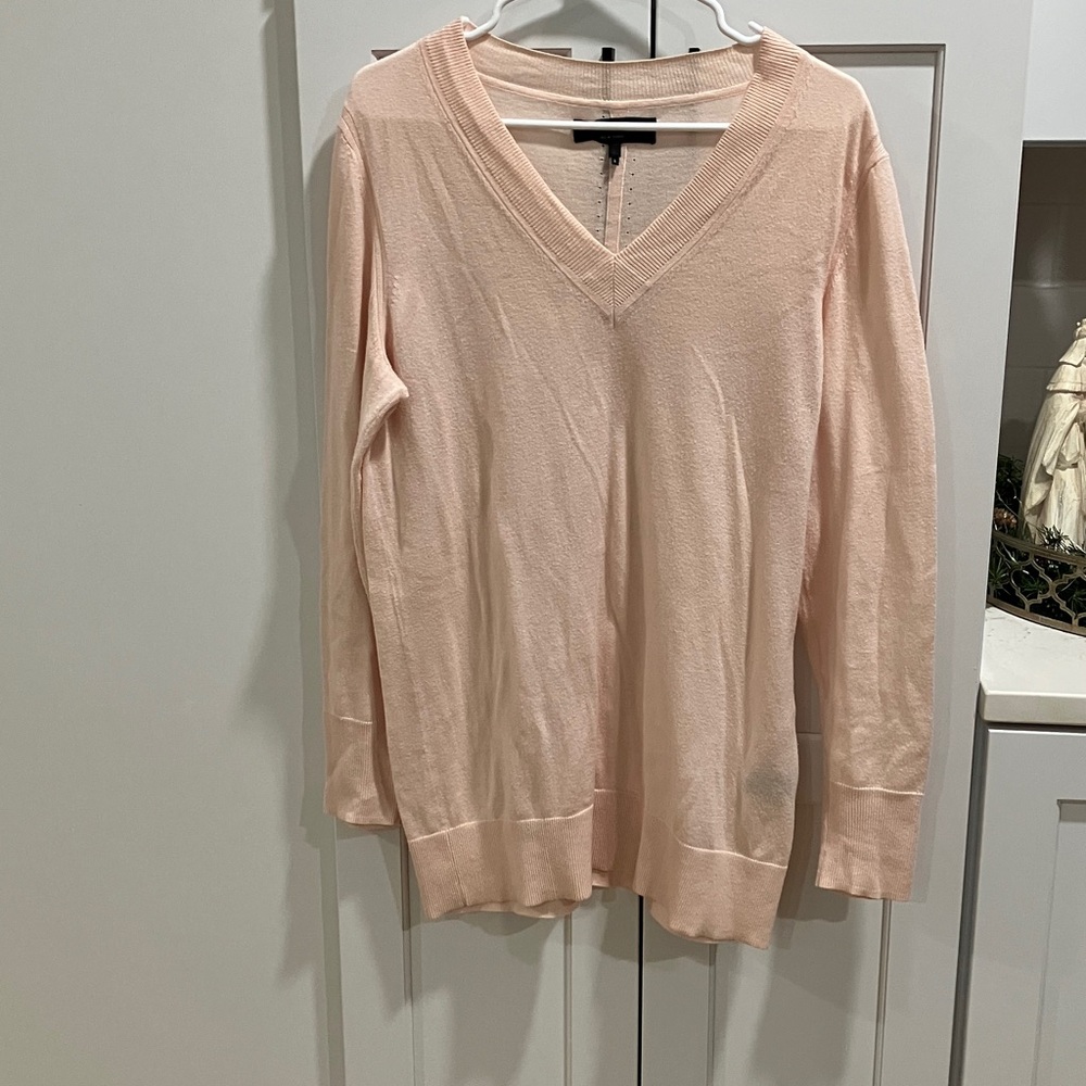 Rag & Bone New York Women's Pink Cotton V-Neck Popover Long Sleeve Sweater Top